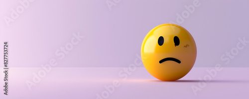 A minimalist 3D  of a single yellow hesitant emoji on a solid light violet background. © Raj Art