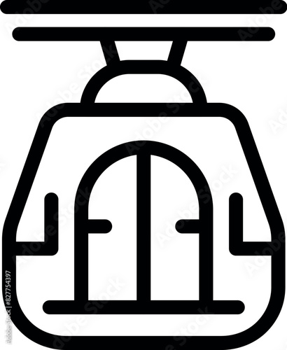Black and white line drawing of a cable car, suitable for transport themes