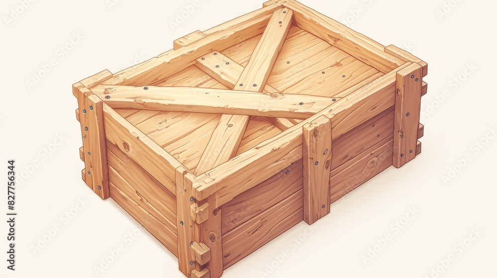 Illustration of a sturdy wooden crate designed for shipping or delivery services A detailed 2d image featuring an empty box constructed from wood and timber planks depicting the idea of tra Illustration of a sturdy wooden crate designed for shipping or delivery services A detailed 2d image featuring an empty box constructed from wood and timber planks depicting the idea of tra
