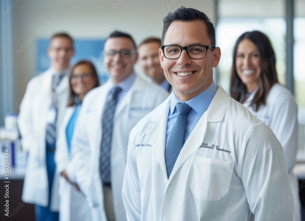 A group of smiling doctors standing in front 