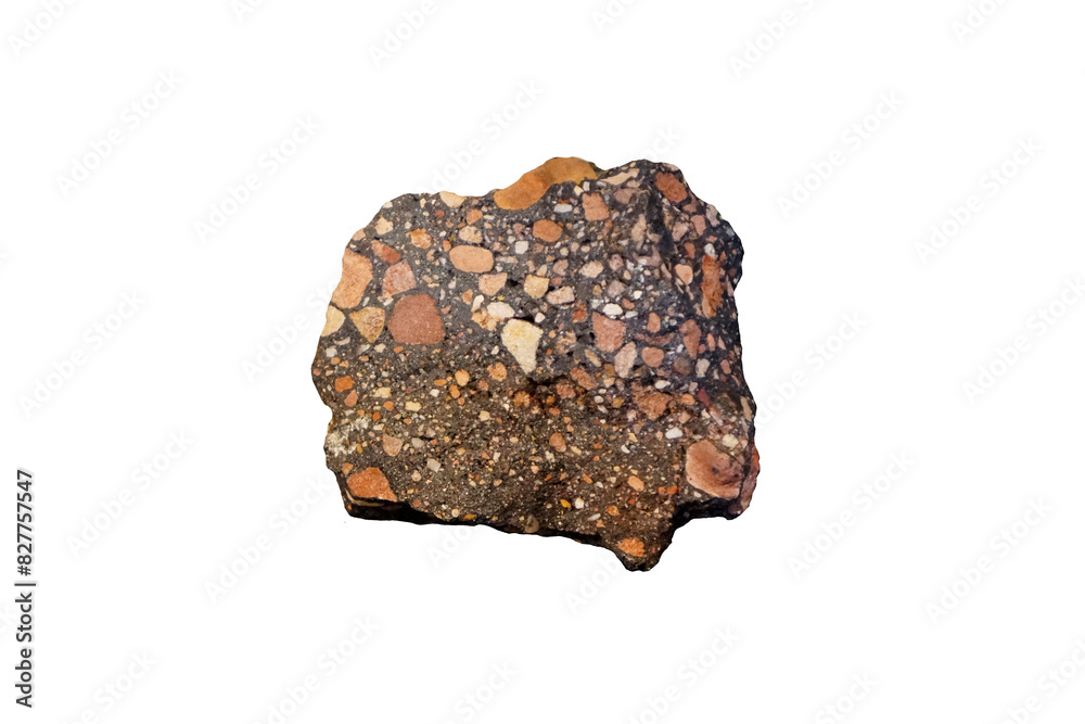 Ταπετσαρία A piece of conglomerate rock isolated on white background
