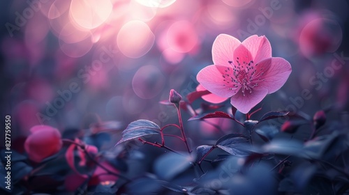  A pink flower atop a lush, green forest - teeming with numerous pink and purple blooms amidst abundant green foliage photo