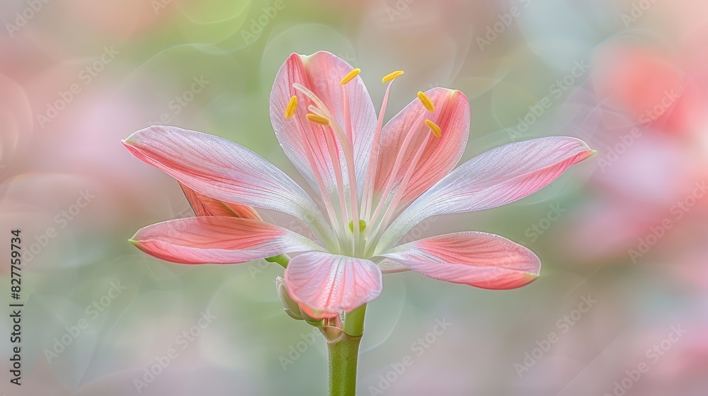  A tight shot of a single pink bloom against a hazy backdrop of pink blossoms