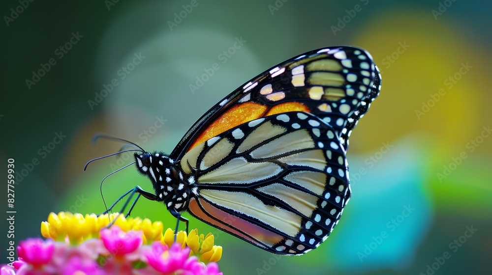 A close-up of a butterfly on a flower with a blurred background Background slightly blurred as well A close-up of a butterfly on a flower with a blurred background Background slightly blurred as well