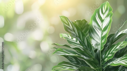  A tight shot of a green plant with foliage  sun penetrating leaves to its left and right  background softly blurred