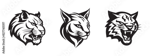 Black vector bobcat mascot logo icons set on white background