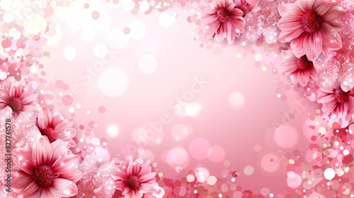  A pink background filled with numerous pink flowers and sparkles at the bottom