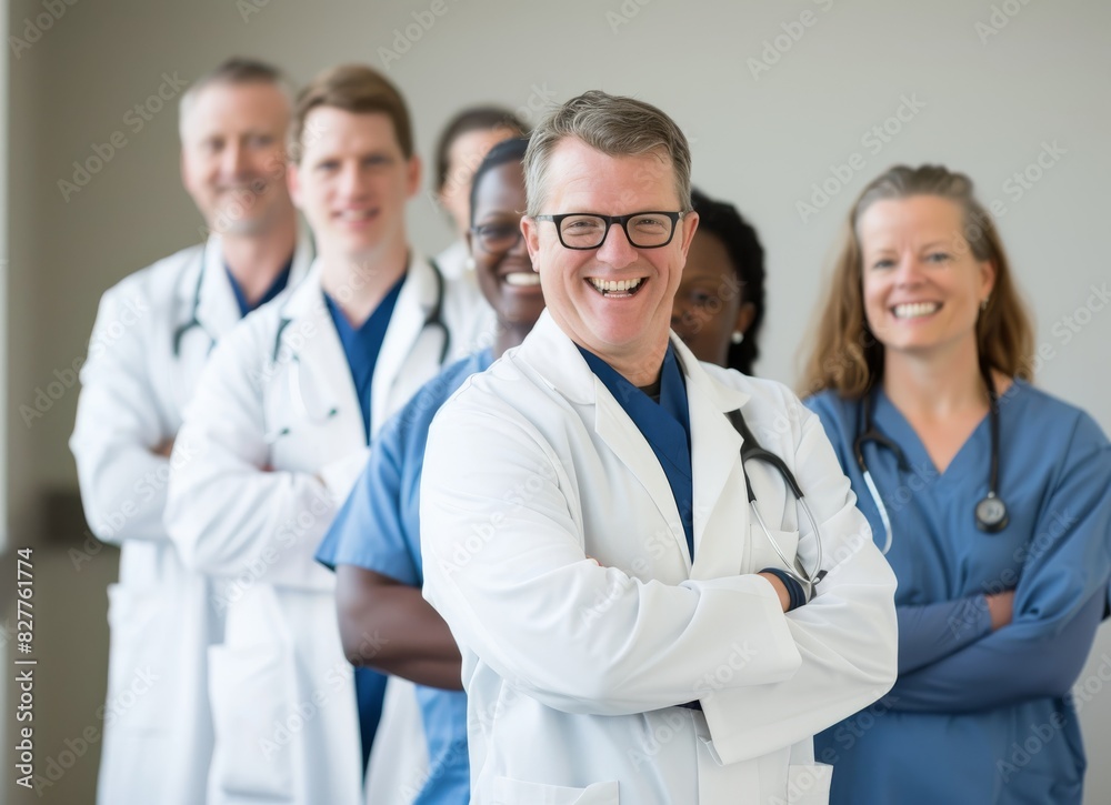 A group of smiling doctors standing in front A group of smiling doctors standing in front