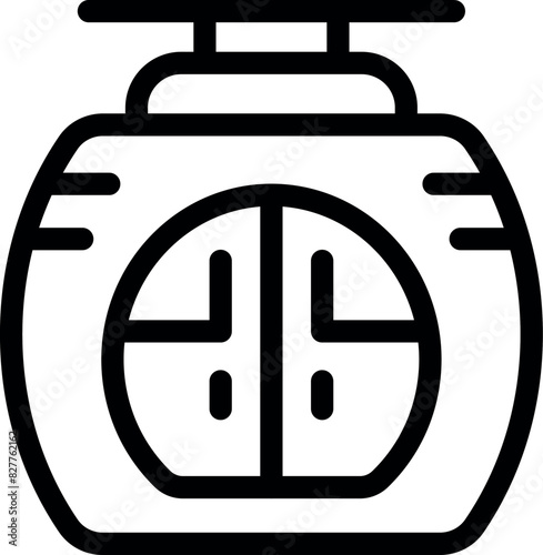 Simplified cable car icon in a black and white line art style, isolated on white background