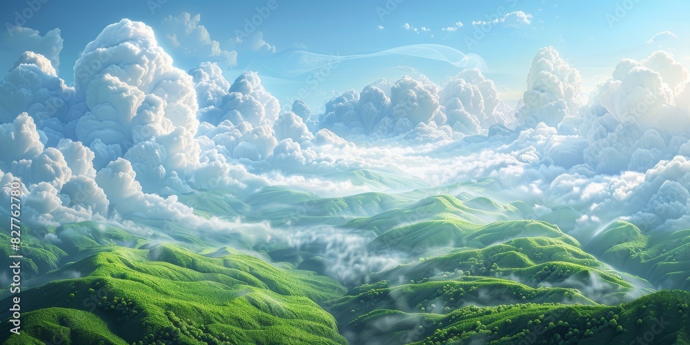 Green Hills and White Clouds in the Sky Green Hills and White Clouds in the Sky