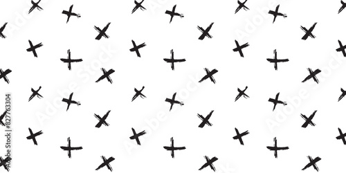 Hand drawn crosses seamless pattern. Abstract geometric background with strokes. Cross and plus symbols. Hipster monochrome texture. Simple pattern.