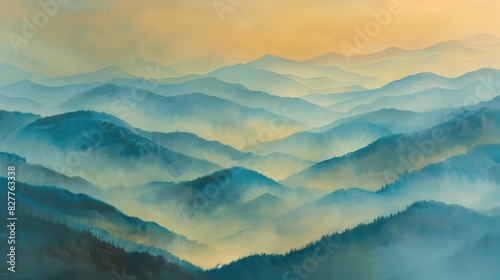 Majestic Mountain Ridges Blanketed in Morning Mist photo