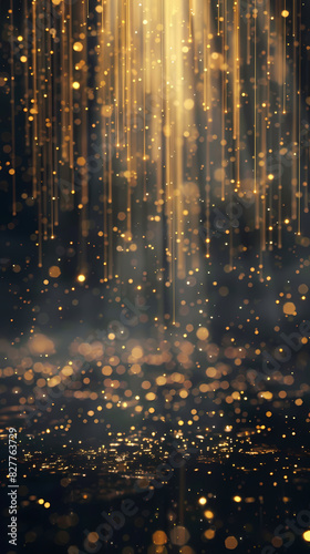 Golden light background with lines of lights and particles