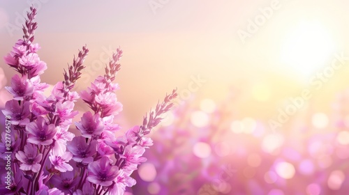  A close-up of blooming flowers with the sun filtering through a softly blurred background behind them