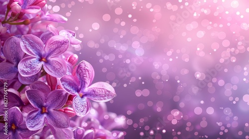  A tight shot of numerous violet blossoms against a backdrop of lavender and pink  with a cluster of lights distinctly visible in the center  and a softly blurred surround