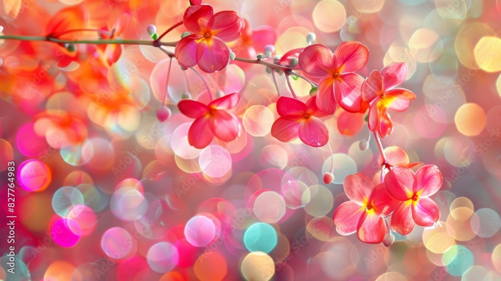 A close-up of a flower on a branch with blurred lights in the background and a blurred bokeh of light behind it A close-up of a flower on a branch with blurred lights in the background and a blurred bokeh of light behind it