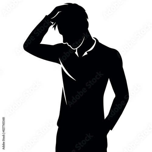 A man Thinking with feel tension vector silhouette