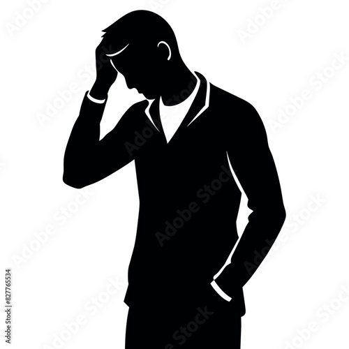 A man Thinking with feel tension vector silhouette