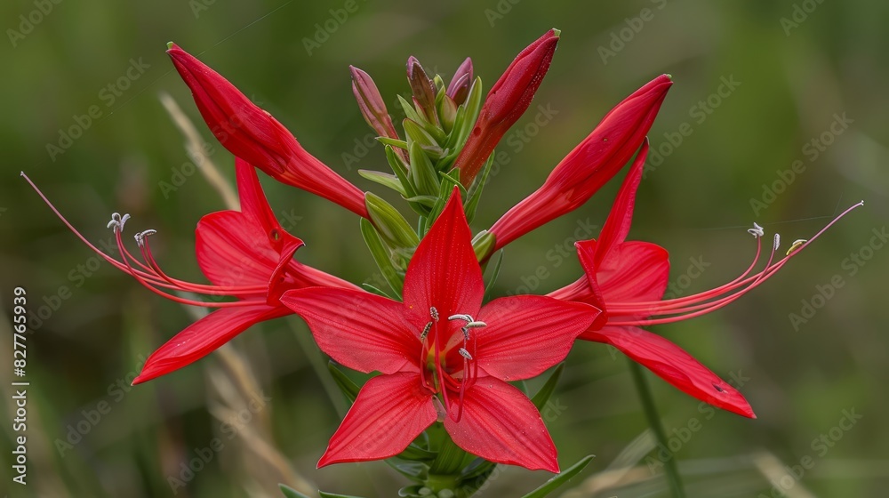 A red flower, closely framed, surrounded by a foreground of blurred grass and flowers A red flower, closely framed, surrounded by a foreground of blurred grass and flowers