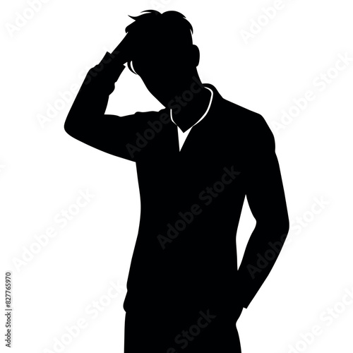 A man Thinking with feel tension vector silhouette