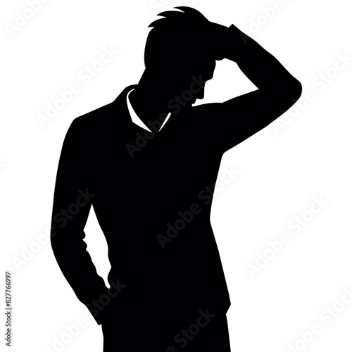 A man Thinking with feel tension vector silhouette