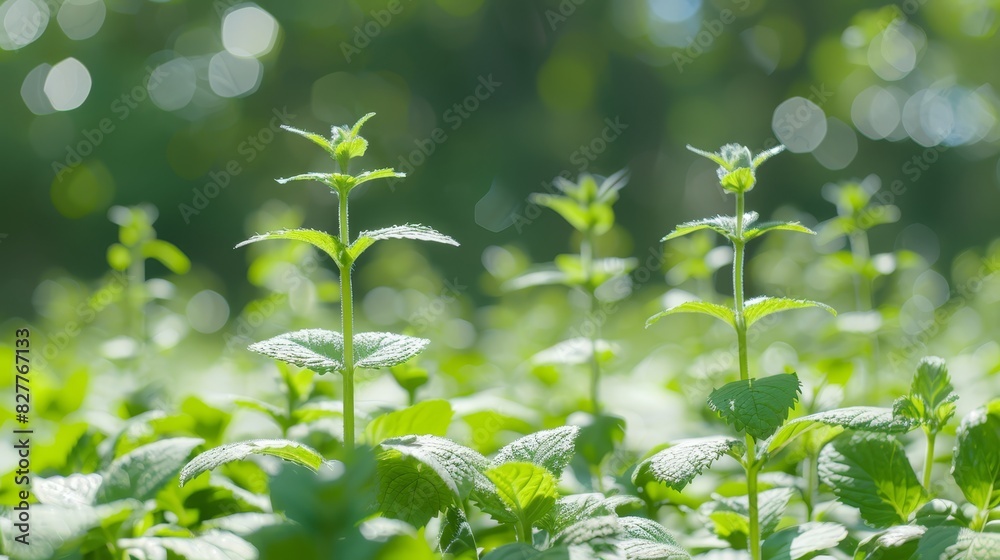  A cluster of small, green plants thrives in a sun-kissed field Sunlight filters through their leaves, reaching their uppermost tips