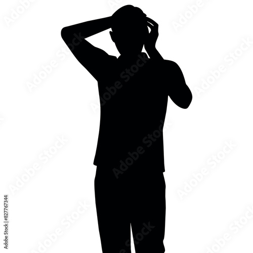 A man Thinking with feel tension vector silhouette