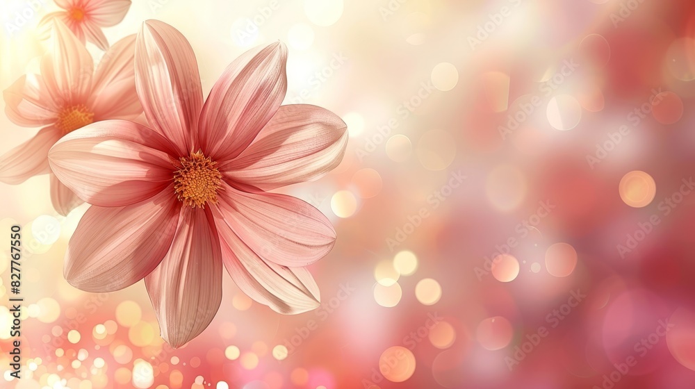 A close-up of a pink flower against a blurred backdrop, featuring a bolt of lights in the distance, and a blurred image of another flower in the foreground A close-up of a pink flower against a blurred backdrop, featuring a bolt of lights in the distance, and a blurred image of another flower in the foreground