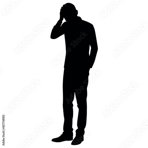 A man Thinking with feel tension vector silhouette