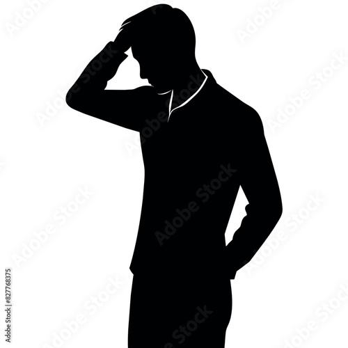 A man Thinking with feel tension vector silhouette