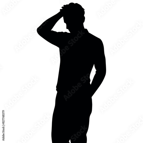 A man Thinking with feel tension vector silhouette