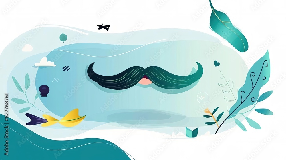 Obraz premium Design an engaging Fathers Day scene highlighting a mustache with a celebratory feel, providing adequate copy space against a festive background