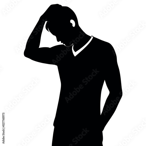 A man Thinking with feel tension vector silhouette
