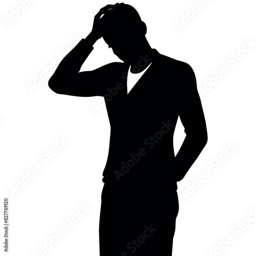 A man Thinking with feel tension vector silhouette