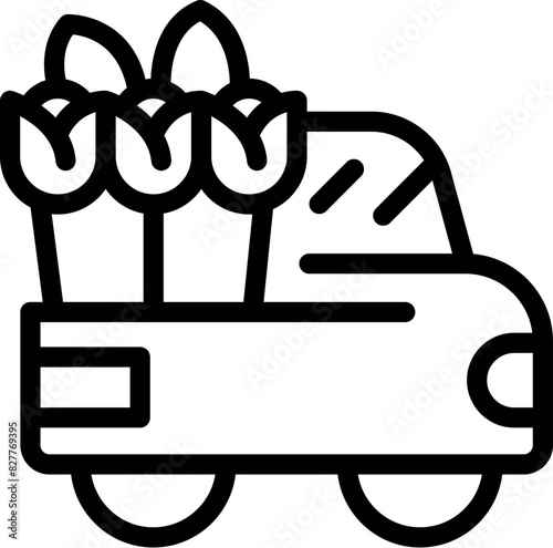 Black and white vector icon of a flatbed truck loaded with rockets