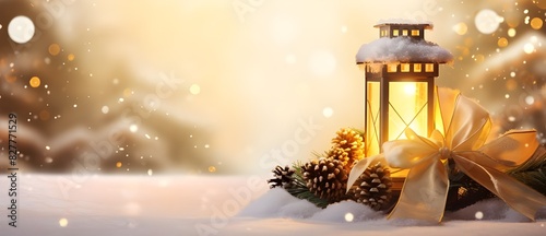christmas lights in the snow, Christmas lantern snowy decorations ai generated Christmas background illustration on white background