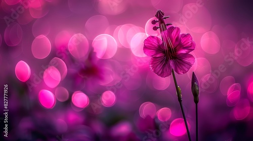  A tight shot of a pink bloom against a backdrop of softly blurred lights Foreground features a hazy flower image Blurred background included