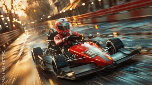 Thrilling Scene of a Kart Speeding Through the Finish Line, Enhanced by Dynamic Effects and the Racer's Helmet for an Adrenaline-Packed Moment  © Didikidiw61447