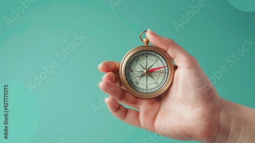 The hand holding compass