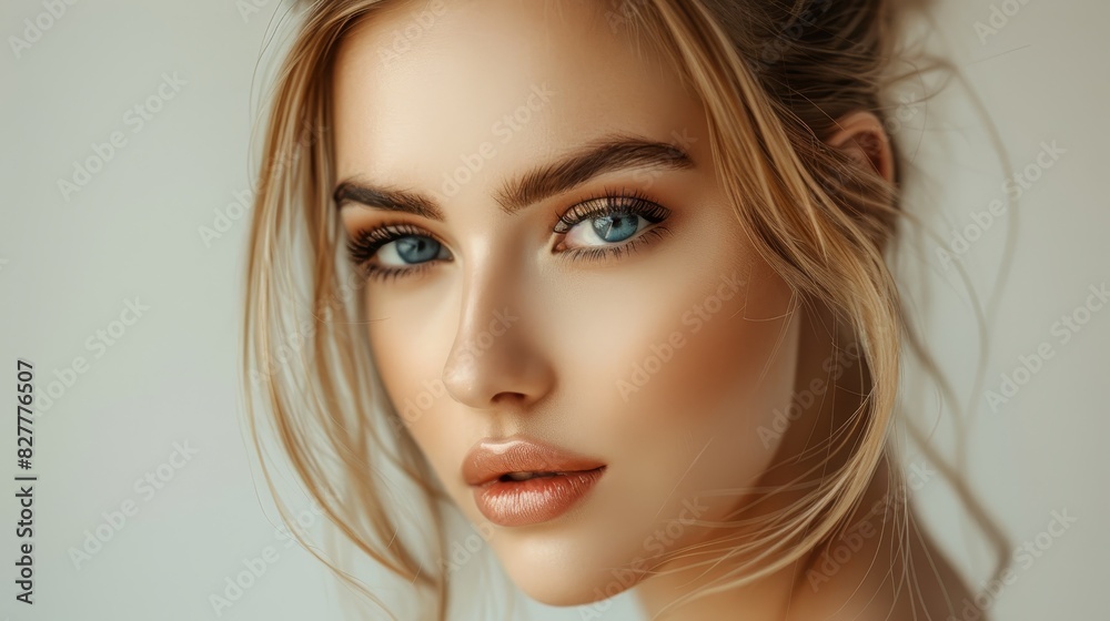 Fototapeta premium Portrait of beauty, a young model with perfect make-up looking at the camera