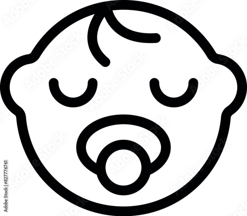 Baby face line icon drawing with pacifier for web, mobile, app user interface. Simple, minimalist, cute vector illustration design. Symbol, sign, linear outline doodle art