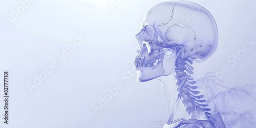 Design human skeleton profile with labeled bones on soft violet background. Concept Anatomy, Human Skeleton, Educational Illustration, Medical Science, Violet Background