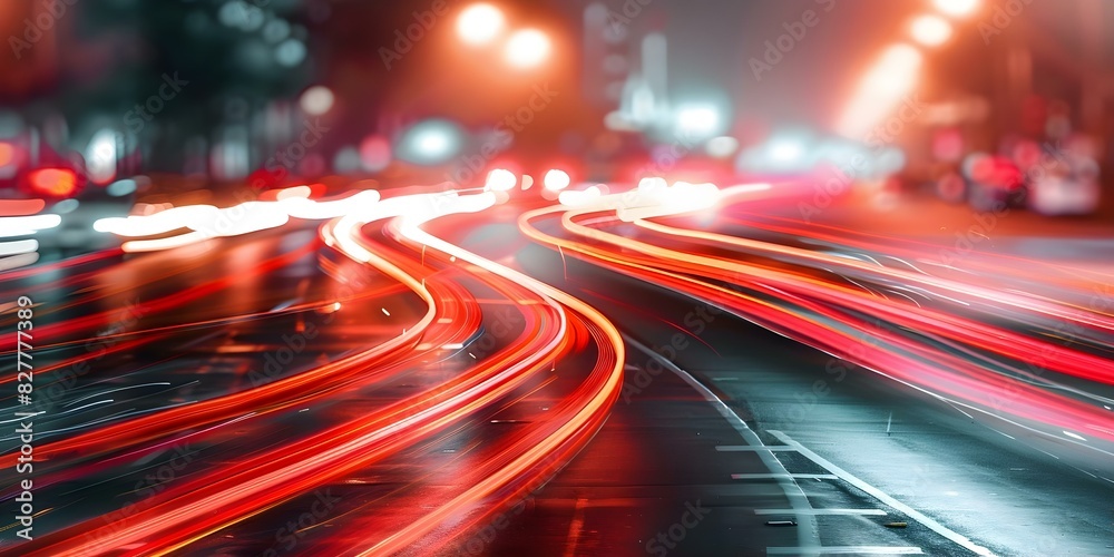 Blurred Motion of City Traffic at Night in a Contemporary Urban Environment. Concept Cityscape, Night Photography, Blurred Motion, Urban Environment, Contemporary Style