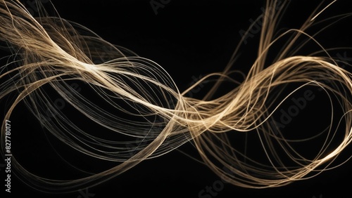 Intricate golden light trails swirling on a black background, creating a mesmerizing and elegant abstract visual effect.