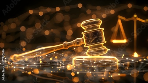 Digital gavel: Safeguarding legal rights of large companies in court rulings. Concept Legal proceedings, Corporate litigation, Legal rights, Court decisions, Gavel technology photo