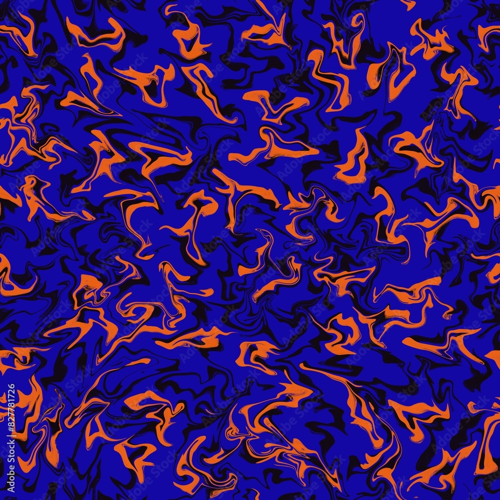Seamless abstract textured pattern. Blue, black, orange. Digital brush strokes background. Design for textile fabrics, wrapping paper, background, wallpaper, cover. Seamless abstract textured pattern. Blue, black, orange. Digital brush strokes background. Design for textile fabrics, wrapping paper, background, wallpaper, cover.