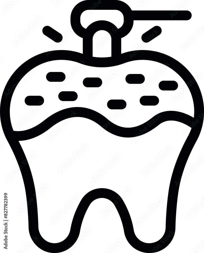 Illustration of dental filling icon in black and white vector line art for oral health care, dentist treatment, cavity repair, and tooth restoration, depicting enamel protection and hygiene practice Illustration of dental filling icon in black and white vector line art for oral health care, dentist treatment, cavity repair, and tooth restoration, depicting enamel protection and hygiene practice