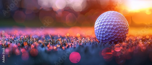 Abstract representation of a golf ball on grass with dynamic light patterns and vibrant colors, creating a surreal effect, Abstract, Digital Art 8K , high-resolution, ultra HD,up32K HD photo