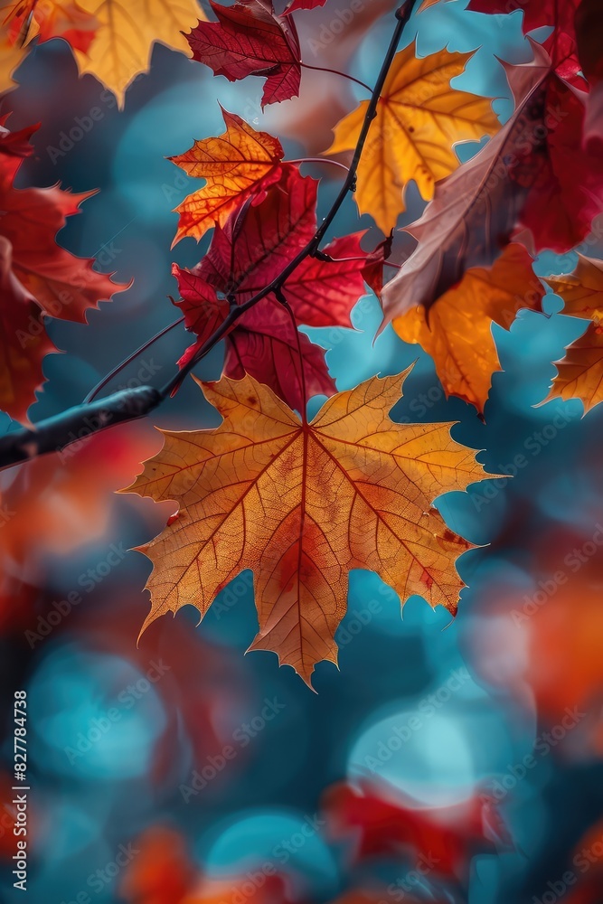 Tree branch with yellow leaves. Selective focus.