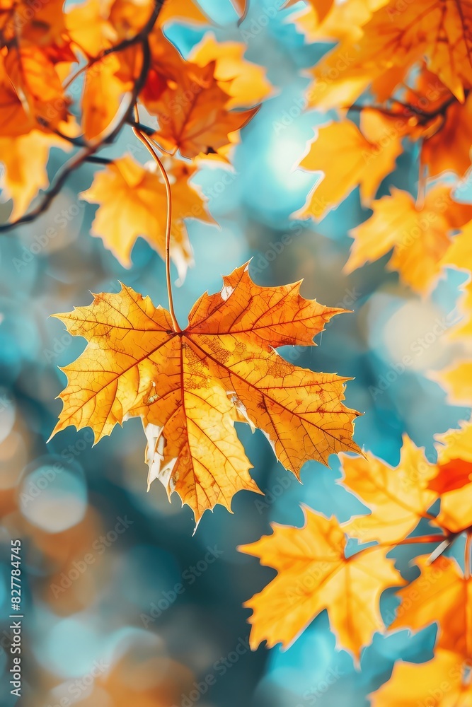 Tree branch with yellow leaves. Selective focus. Tree branch with yellow leaves. Selective focus.